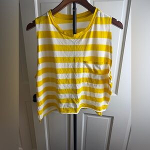 Aerie Yellow and White Striped Tank Top Real Soft Slightly Cropped